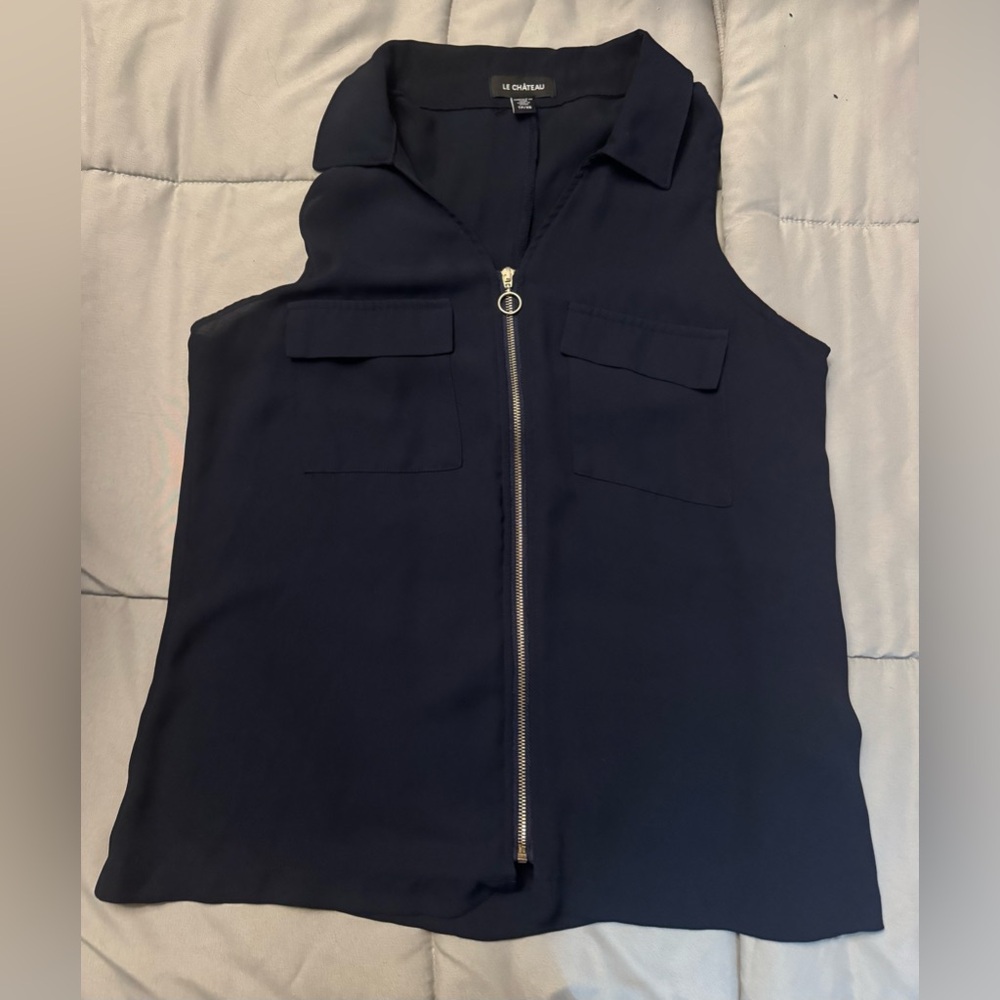 Le Chateau Dark Blue Sleeveless Blouse